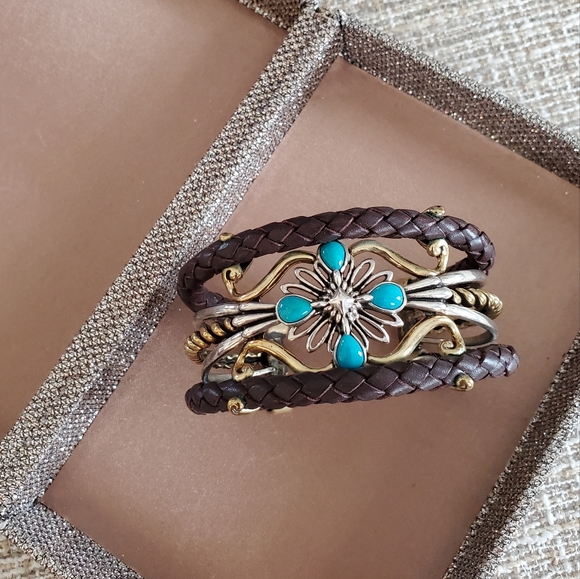 American West Sterling Brass and Leather Cuff Bracelet